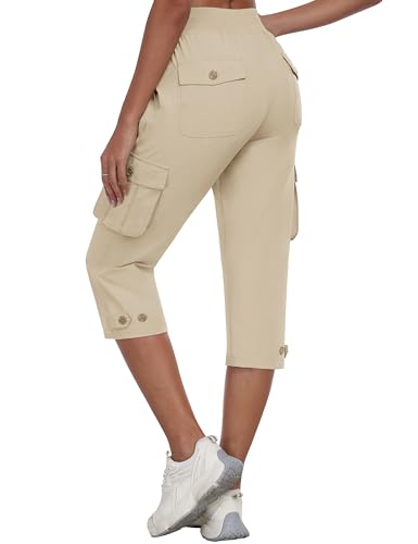 MoFiz Damen Cargo Caprihose 3/4 Wanderhose Leicht Outdoor Cargohose Schnell Trocknend Atmungsaktiv Trekkinghose mit Tasche von MoFiz