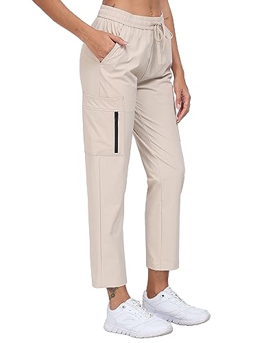 MoFiz Damen Cargohose Leichte Wanderhose Atmungsaktiv Trekkinghose Workout Casual Outdoorhose Hell Khaki L von MoFiz