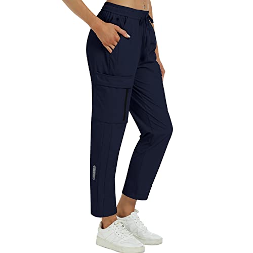 MoFiz Damen Cargohose Leichte Wanderhose Atmungsaktiv Trekkinghose Workout Jogginghose Schnell Trocknende Wasserdicht Winddicht Casual Outdoorhose Blau L von MoFiz