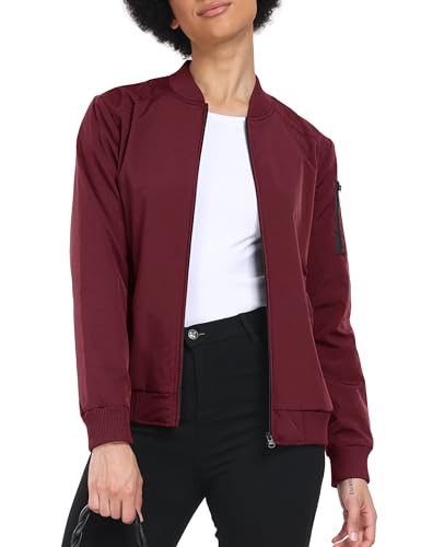 MoFiz Damen Dünne Bomberjacke Frühling Laufjacke Trainingsjacke Freizeitjacke Atmungsaktive mit Reißverschluss Rot XL von MoFiz