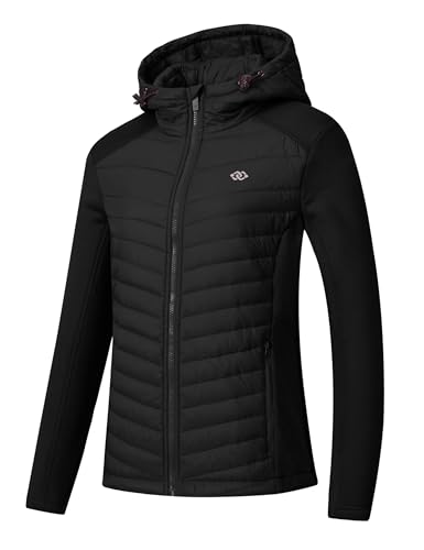 MoFiz Damen Fleecejacke Sweatjacke Hybridjacke Wanderjacke Atmungsaktiv Full Zip Jacke mit Reißverschlusstasche Schwarz M von MoFiz