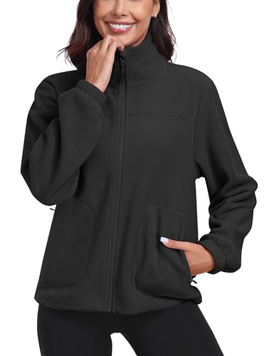 MoFiz Damen Fleecejacke mit Reißverschluss Stehkragen Damenjacke zum Laufen Leichte Damen Fleece Sweatjacke zum Outdoor Wandern Dunkelgrau EU 2XL von MoFiz