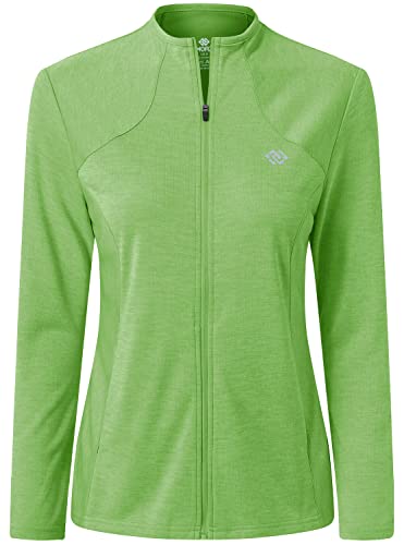 MoFiz Damen Full Zip Wandershirt Leichte UPF 50+ Sonnenschutz Laufjacke Langarm Sport Outdoor Top Taschen, Grün , Mittel von MoFiz