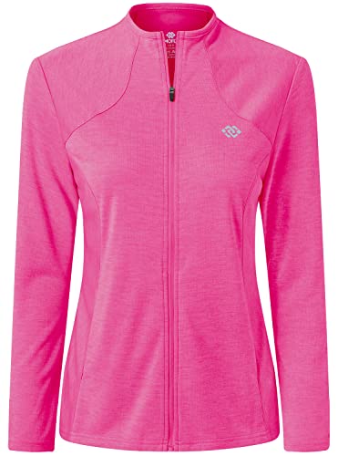 MoFiz Damen Full Zip Wandershirt Leichte UPF 50+ Sonnenschutz Laufjacke Langarm Sport Outdoor Top Taschen, rosarot, Groß von MoFiz