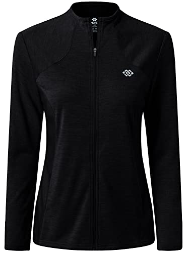 MoFiz Damen Full Zip Wandershirt Leichte UPF 50+ Sonnenschutz Laufjacke Langarm Sport Outdoor Top Taschen, schwarz, X-Klein von MoFiz