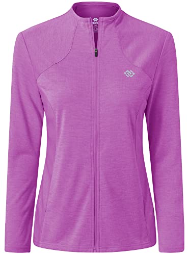 MoFiz Damen Full Zip Wandershirt Leichte UPF 50+ Sonnenschutz Laufjacke Langarm Sport Outdoor Top Taschen, violett, Klein von MoFiz