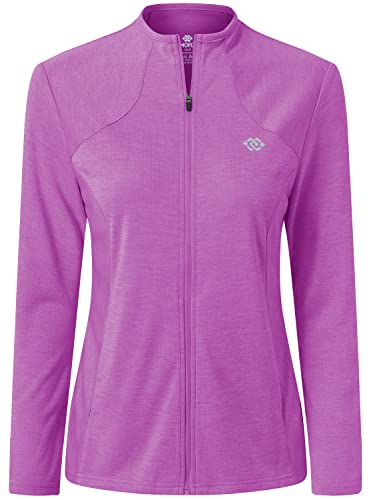 MoFiz Damen Full Zip Wandershirt Leichte UPF 50+ Sonnenschutz Laufjacke Langarm Sport Outdoor Top Taschen, violett, Mittel von MoFiz