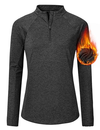 MoFiz Damen Funktionsshirt Langarm Outdoor Laufshirt Fleece Thermo Sportshirt Langarmshirt Herbst Winter Oberteile T-Shirts Grau XL von MoFiz