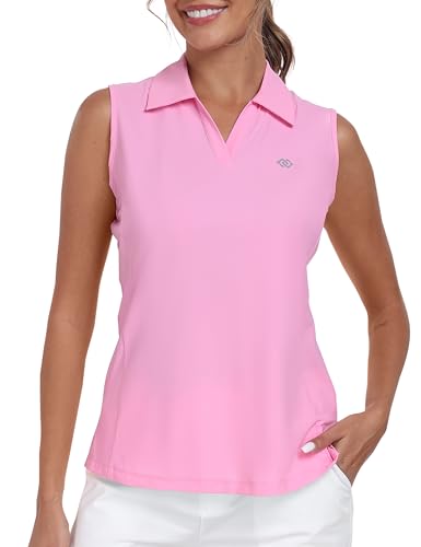 MoFiz Damen-Golf-Shirt, ärmellos, Racerback, Poloshirt, V-Ausschnitt, Kragen, schnell trocknend, athletische Tanktops, Rosa 01, X-Groß von MoFiz