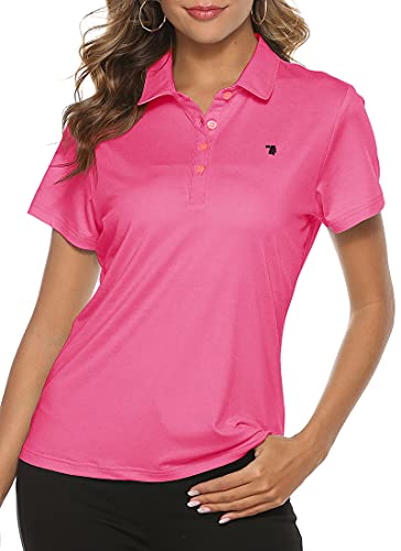 MoFiz Damen-Golf-Shirt, kurzärmelig, feuchtigkeitsableitend, Performance-Polo-Shirts - Pink - Groß von MoFiz