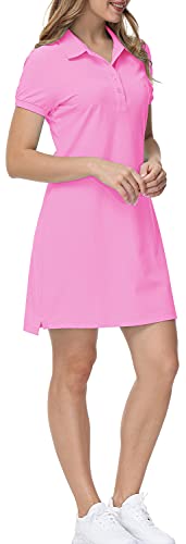 MoFiz Damen Golf Tennis Kleid Sport Polo Kleid Kurzarm Schnell Trocknend Casual Workwear Button - Pink - Mittel von MoFiz