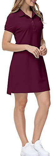 MoFiz Damen Golf Tennis Kleid Sport Polo Kleid Kurzarm Schnell Trocknend Casual Workwear Button - Rot - Groß von MoFiz