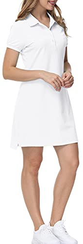 MoFiz Damen Golf Tennis Kleid Sport Polo Kleid Kurzarm Schnell Trocknend Casual Workwear Button - Weiß - X-Klein MoFiz Damen Golf Tennis Kleid Sport Polo Kleid Kurzarm Schnell Trocknend Casual Workwear Button - Weiß - X-Klein von MoFiz