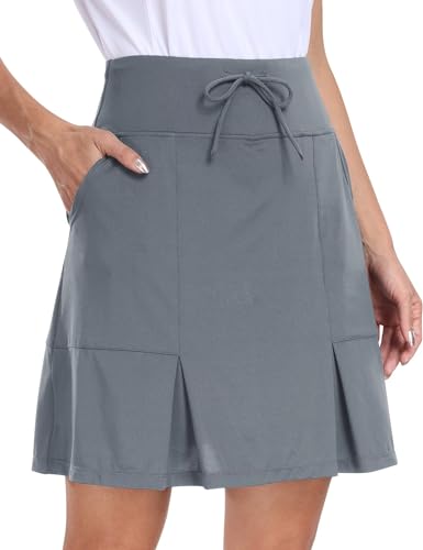 MoFiz Damen High Waisted Sportskort Elastisch Schule Arbeit Casual Skirt Athletic R?cke Sommerrock Mittelgrau US L von MoFiz