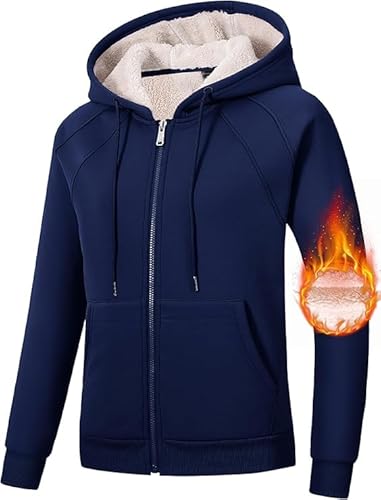 MoFiz Damen Hooded Jacket Winter Warm Fleecejacke Outdoorjacke Sportjacke Atmungsaktiv Casual Jacke Marineblau XXL MoFiz Damen Hooded Jacket Winter Warm Fleecejacke Outdoorjacke Sportjacke Atmungsaktiv Casual Jacke Marineblau XXL von MoFiz