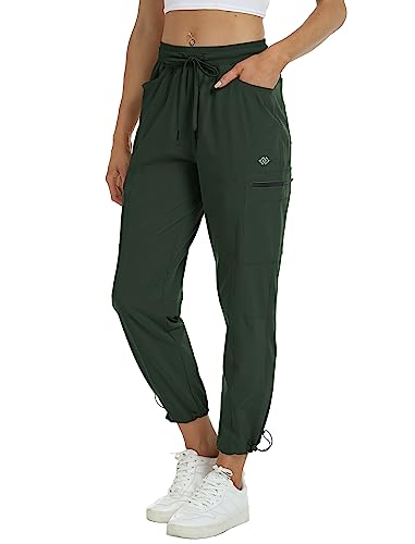 MoFiz Damen Jogginghose Wanderhose Leichter Radlerhose Cargo Hose Wasserdicht Campinghose Sporthose mit Kordelzug Armee Grün S von MoFiz