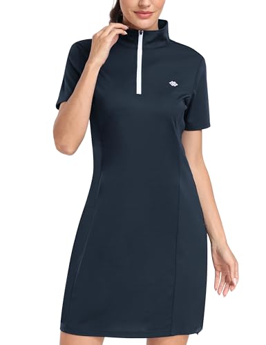 MoFiz Damen Kleider Sommer sportkleid Polo Kleid golfkleid Baumwolle tenniskleid mit Reißverschluss Blau-B S von MoFiz