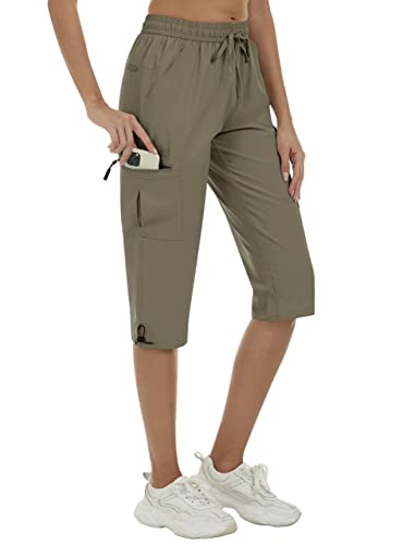 MoFiz Damen Kurze Hose Cargo Shorts Arbeits Shorts Sommer Radhose Schnell Trocken Wasserdicht wandershorts mit Tunnelzug Khaki M von MoFiz