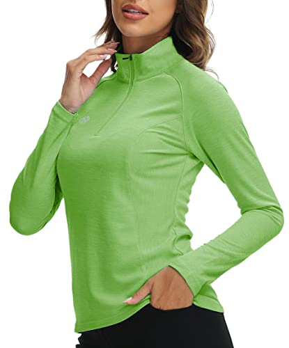 MoFiz Damen Langarm Golf Polo Shirts Viertel Reißverschluss Tennis Pullover Schnell Trocken Sonnenschutz Athletic Workout Running Tops, Grasgrün, Groß von MoFiz