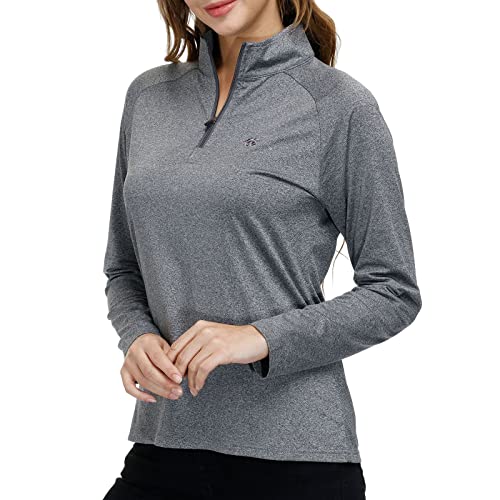 MoFiz Damen Langarmshirts Pullover Mikrofleece Winter Outdoor Trainings Sportshirt Yoga Sweatshirts mit Reißverschluss Stehkragen Dunkelgrau M von MoFiz