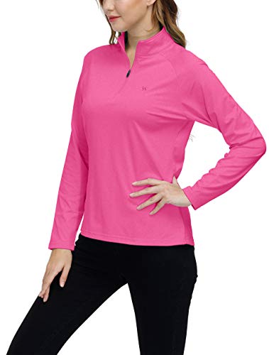 MoFiz Damen Langarmshirts Pullover Mikrofleece Winter Outdoor Trainings Sportshirt Yoga Sweatshirts mit Reißverschluss Stehkragen Erdbeerrot S von MoFiz
