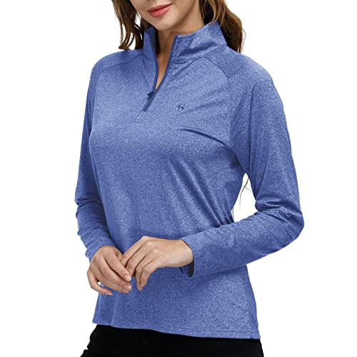 MoFiz Damen Langarmshirts Pullover Mikrofleece Winter Outdoor Trainings Sportshirt Yoga Sweatshirts mit Reißverschluss Stehkragen Himmelblau XL von MoFiz