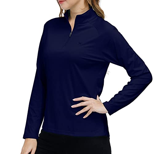 MoFiz Damen Langarmshirts Pullover Mikrofleece Winter Outdoor Trainings Sportshirt Yoga Sweatshirts mit Reißverschluss Stehkragen Marineblau S von MoFiz