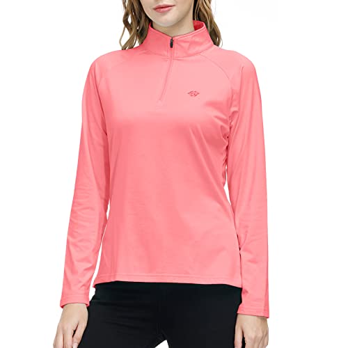 MoFiz Damen Langarmshirts Pullover Mikrofleece Winter Outdoor Trainings Sportshirt Yoga Sweatshirts mit Reißverschluss Stehkragen Rosa XL von MoFiz