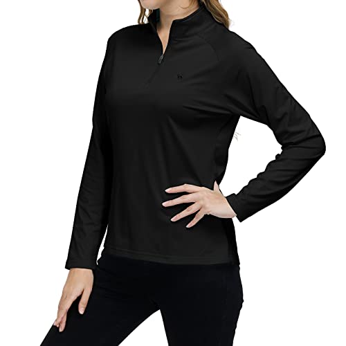 MoFiz Damen Langarmshirts Pullover Mikrofleece Winter Outdoor Trainings Sportshirt Yoga Sweatshirts mit Reißverschluss Stehkragen Schwarz L von MoFiz