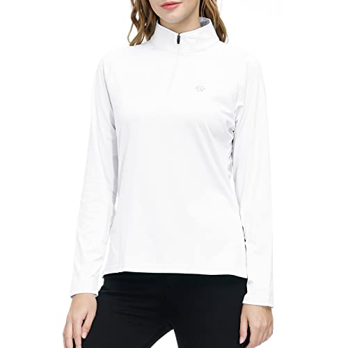 MoFiz Damen Langarmshirts Pullover Mikrofleece Winter Outdoor Trainings Sportshirt Yoga Sweatshirts mit Reißverschluss Stehkragen Weiß XL von MoFiz