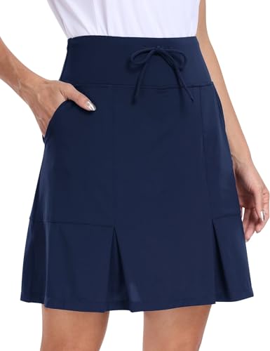 MoFiz Tennis Skort Damen Tennisrock hoher Taille Stretch Golfrock Sportrock Outdoorrock Knielang Sportrock mit Innenhose Marine Blau L von MoFiz