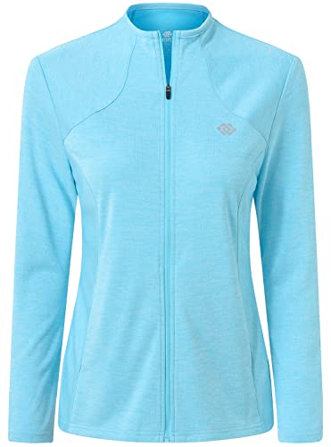 MoFiz Damen Laufjacke Leicht Sportjacke Trainingsjacke Langarm Frühling Sommer Fitness Wandern Yoga Jacke Atmungsaktive voll Reißverschluss mit Taschen ohne Kragen Himmelblau M von MoFiz