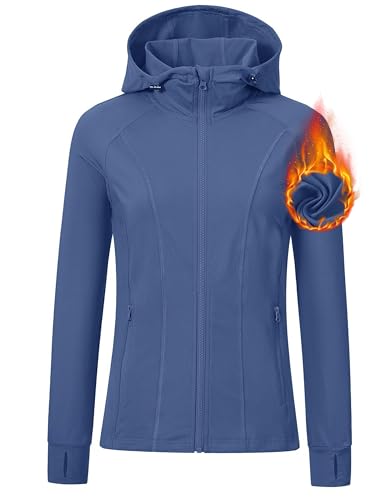 MoFiz Damen Laufjacke Sportjacke mit voll zip Trainingsjacke Langarm Sweatjacke Slim Fit mit Running Jacket Für Yoga Fitness Marineblau XL von MoFiz