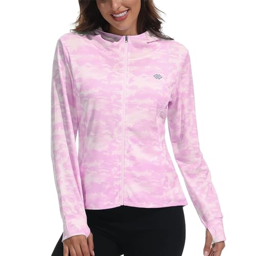 MoFiz Damen Laufshirt Laufjacke Sportshirt Langarmshirt Sweatshirt Tops mit Daumenlöcher Rosa XXL von MoFiz