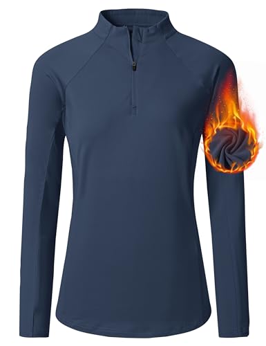 MoFiz Damen Laufshirt mit 1/4 Zip UPF 50+ Sonnenschutz Sportshirt Langarmshirt Wandern Fitness Outdoor Shirt Schnelltrocknend Leichter Activewear T-Shirt Blau XXL von MoFiz