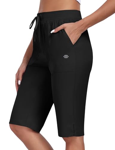 MoFiz Damen Outdoor Cargoshorts mit Taschen Leichte Sport Trekking Shorts Sommer Wandern Bermuda Shorts Schwarz EU M von MoFiz