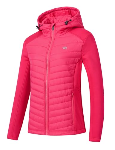 MoFiz Damen Outdoorjacke Daunenjacke Übergangsjacke Winterjacke Casual Steppjacke Running Hybrid Jacke Leicht Warm Rosenrot L von MoFiz