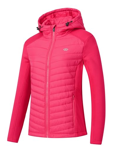 MoFiz Damen Outdoorjacke Daunenjacke Übergangsjacke Winterjacke Casual Steppjacke Running Hybrid Jacke Leicht Warm Rosenrot L von MoFiz