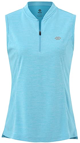 MoFiz Damen Poloshirt Ärmelloses Golf Shirt Oberteile Sports Training Tank Top mit Reißverschluss Himmelblau L von MoFiz