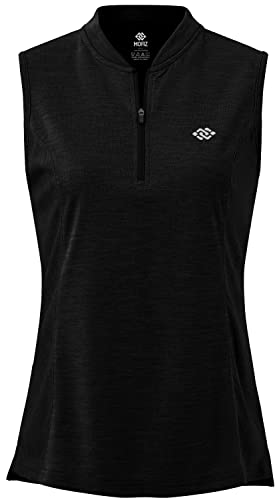 MoFiz Damen Poloshirt Bluse Ärmelloses Shirt Tank Top mit Reißverschluss Schwarz XXL von MoFiz