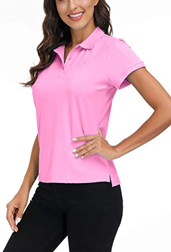 MoFiz Damen Poloshirt Kurzarm Baumwolle Polohemd Sport Polo Sommershirts Atmungsaktiv Rosa L von MoFiz