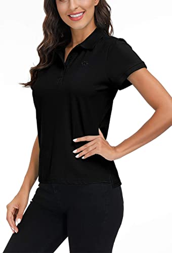 MoFiz Damen Poloshirt Kurzarm Baumwolle Polohemd Sport Polo Sommershirts Atmungsaktiv Schwarz S von MoFiz