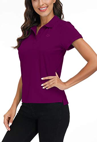 MoFiz Damen Poloshirt Kurzarm Baumwolle Polohemd Sport Polo Sommershirts Atmungsaktiv Violett XL von MoFiz