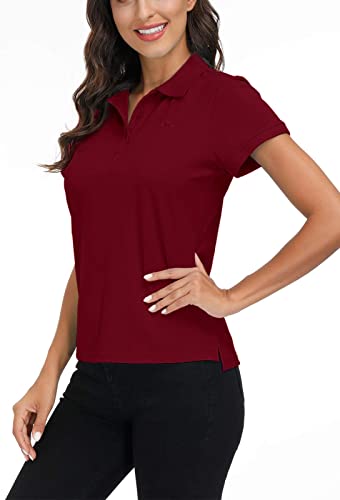 MoFiz Damen Poloshirt Kurzarm Baumwolle Polohemd Sport Polo Sommershirts Atmungsaktiv Weinrot XXL von MoFiz