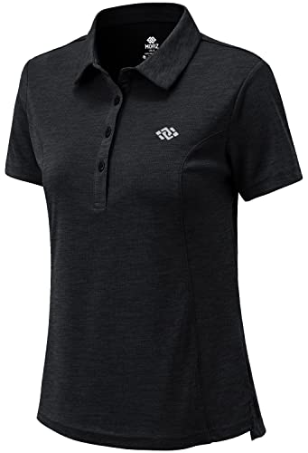 MoFiz Damen Poloshirt Kurzarm Golf Tennis Polohemd Sonnenschutz Polo Shirt mit Kragen Schwarz L von MoFiz
