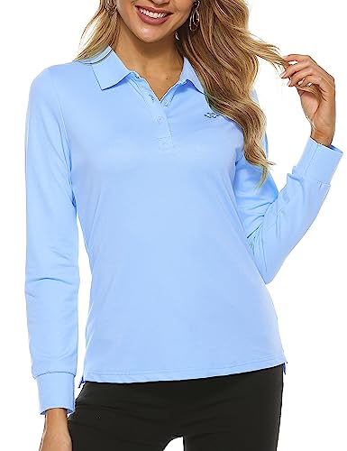 MoFiz Poloshirt Damen Langarm Baumwolle Polohemd Sport Polo Wintershirts mit Kragen Blau L von MoFiz