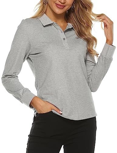 MoFiz Poloshirt Damen Langarm Baumwolle Polohemd Sport Polo Wintershirts mit Kragen Grau L von MoFiz