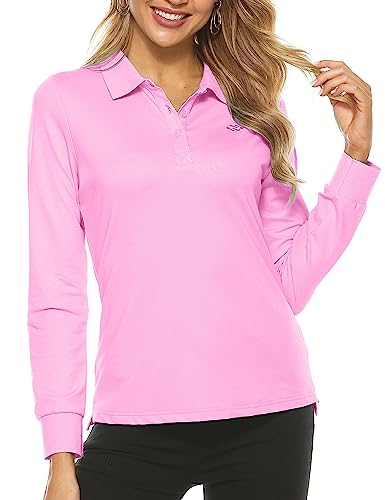 MoFiz Poloshirt Damen Langarm Baumwolle Polohemd Sport Polo Wintershirts mit Kragen Rosa L von MoFiz