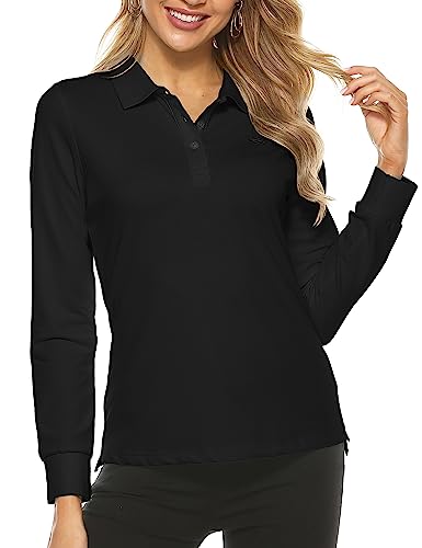 MoFiz Poloshirt Damen Langarm Baumwolle Polohemd Sport Polo Wintershirts mit Kragen Schwarz M von MoFiz