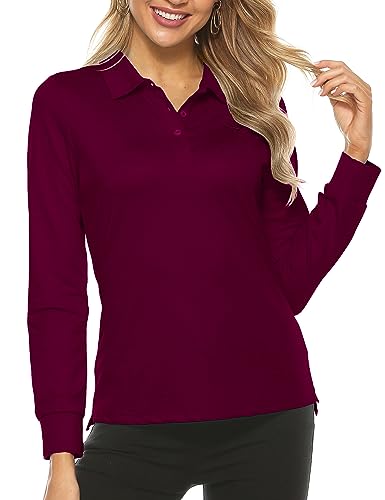 MoFiz Poloshirt Damen Langarm Baumwolle Polohemd Sport Polo Wintershirts mit Kragen Weinrot M von MoFiz